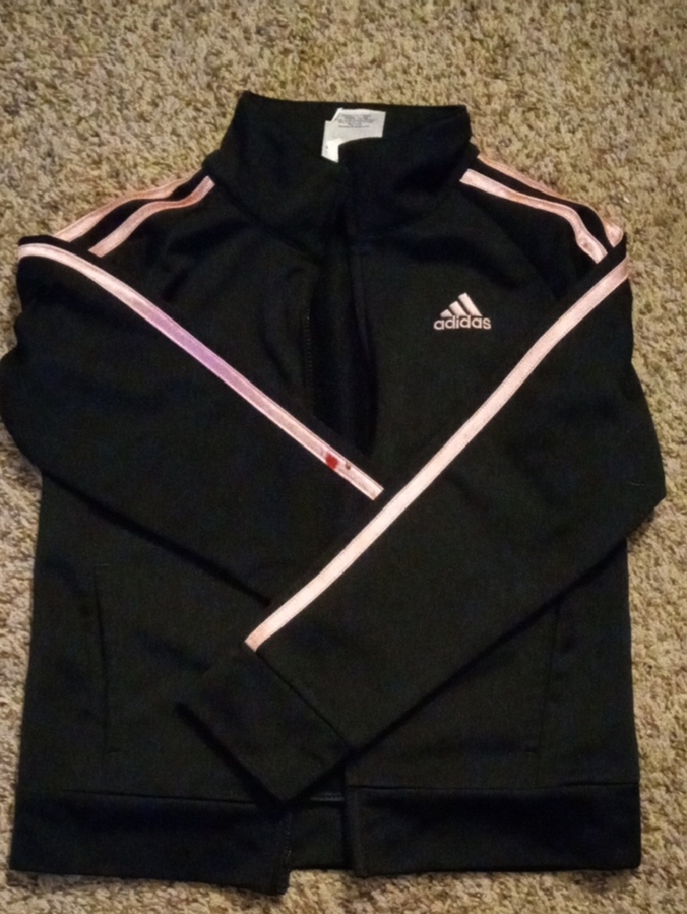 Girls Adidas Black Track Jacket with Light Pink Accents Size 6